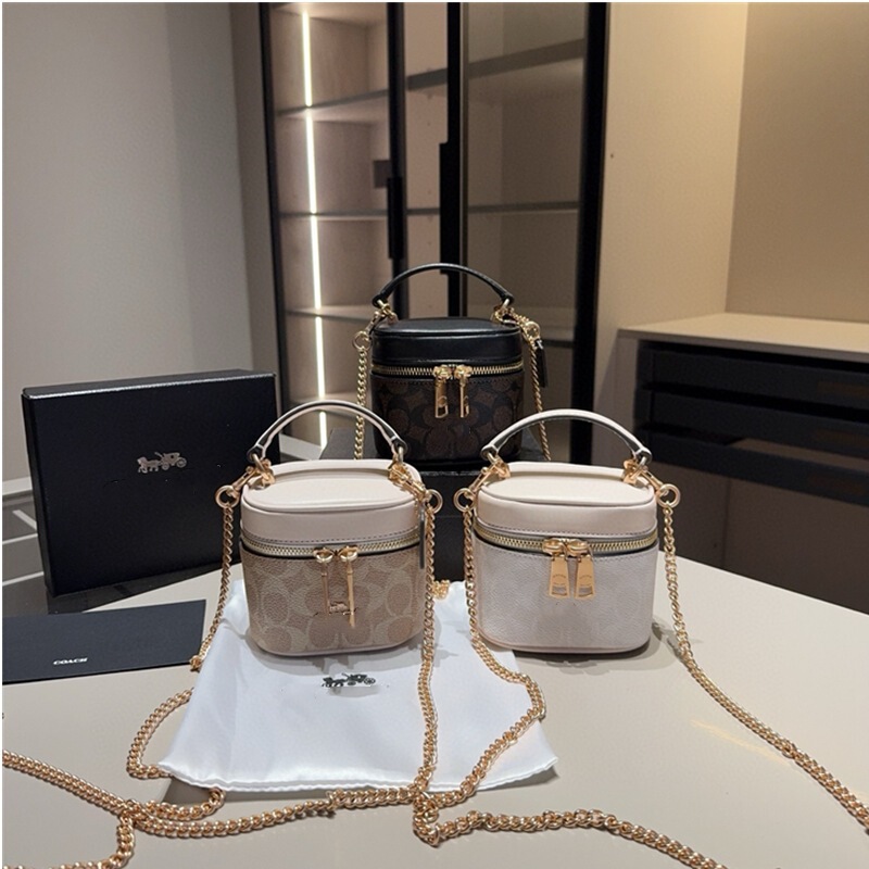 Coach New Women's Bag Ava European and American Retro Classic Monogram Makeup Box Bag Single Shoulder Handbag Crossbody Small Bag Coach New Women's Bag Ava European and American Retro Classic Monogram Makeup Box Bag Single Shoulder Handbag Crossbody Small Bag