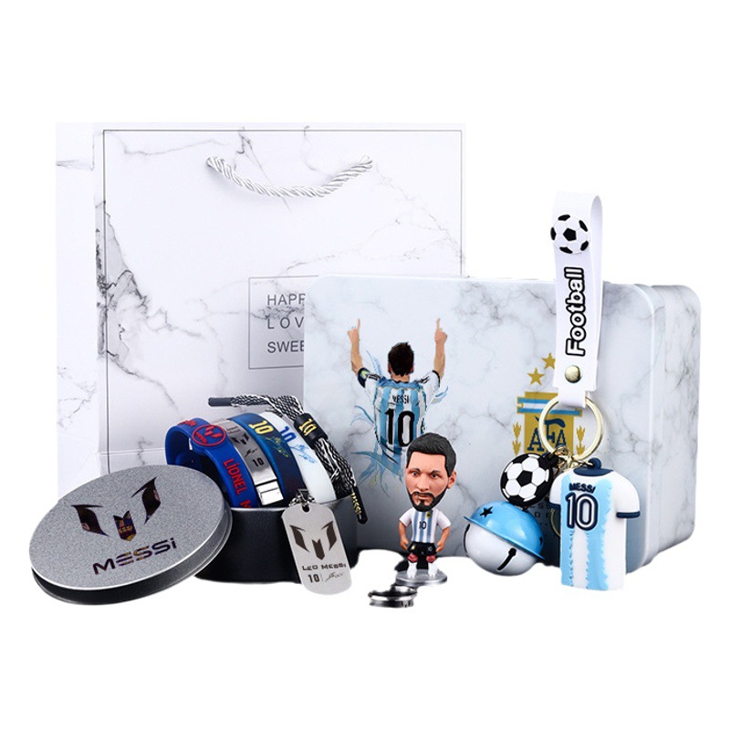 Football fans luminous silicone sports bracelet titanium steel star necklace ring fans souvenir peripheral gift box