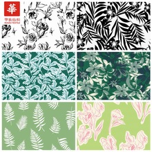 锦棉数码印花布 黑白花 绿色女装田园风衬衫 汉服 连衣裙布料现货