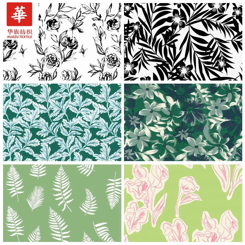 锦棉数码印花布 黑白花 绿色女装田园风衬衫 汉服 连衣裙布料现货