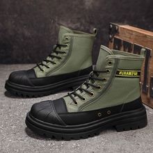 秋季透气马丁靴男款高帮厚底增高工装靴子男士高筒机车潮帆布男靴