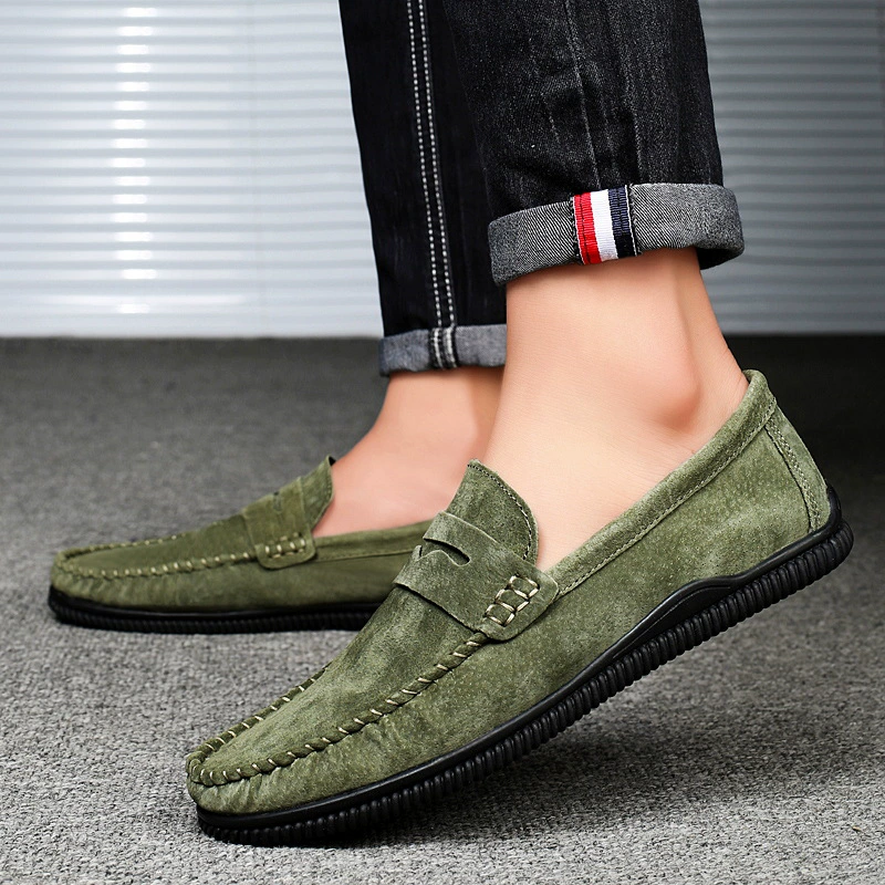 Мокасины, мужские ленивые мягкие Лоферы без шнуровки для лица, осенняя мужская кожаная обувь для вождения с защитой от бархата, повседневная кожаная обувь