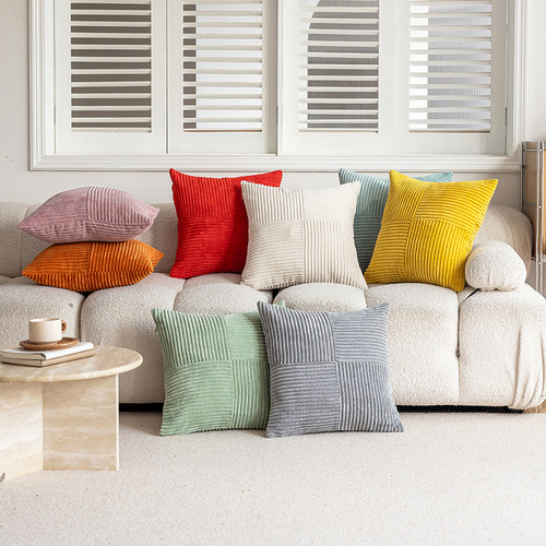 Solid Color Corduroy Cross-Stitch Throw Pillow Cover Living Room Sofa Cushion Cover Bedroom Headboard Pillow Cover Minimalist Cross-Border