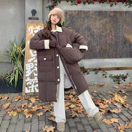 美拉德翻领中长版羽绒服女2025冬季新款巨好看高级感超火90绒外套