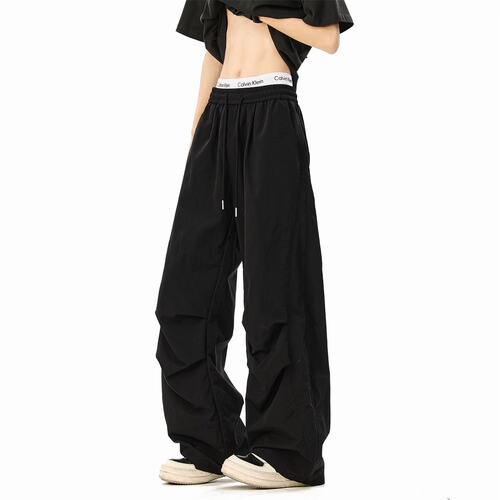 American Style Quick-Dry Parachute Trousers for Men - Summer Sheer Trendy High Street Wide-Leg Work Pants Straight Leg Casual Sports Trousers