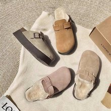 包头厚底半拖鞋女外穿2025秋季新款复古增高百搭懒人一脚蹬保暖鞋