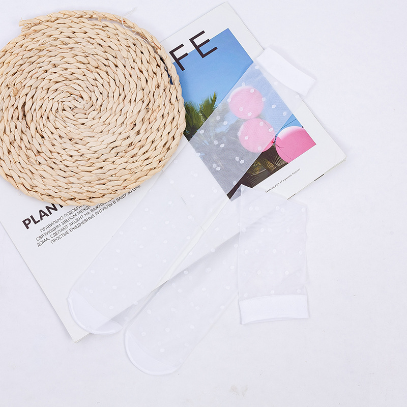 Calcetines de pantorrilla de las mujeres pequeño punto transparente color sólido calcetines blancos y negros estilo JK sexy pierna calcetines altos fábrica al por mayor