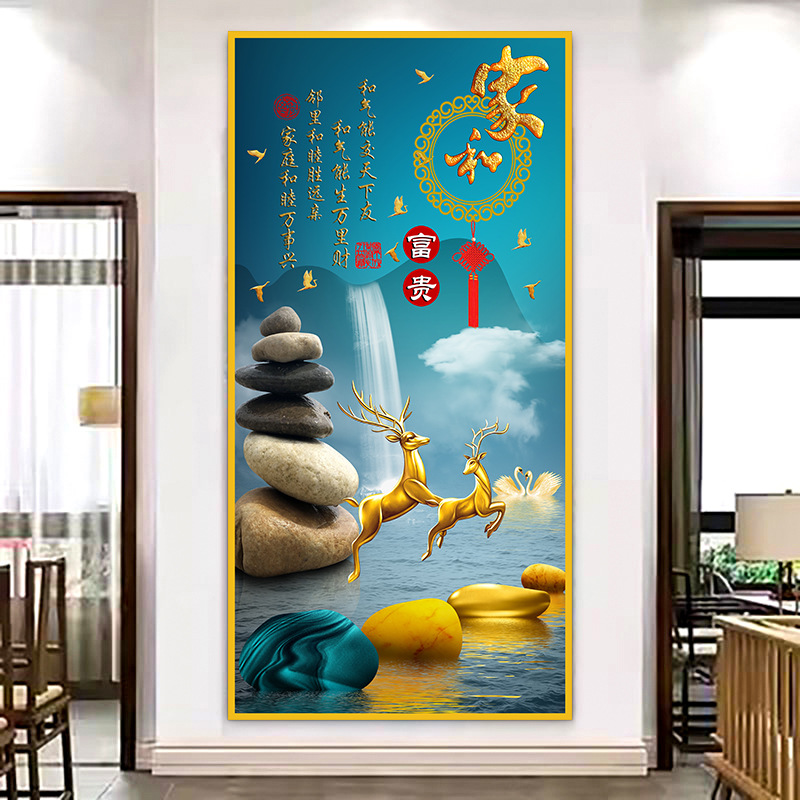Pintura de entrada de pintura tradicional china Pintura de decoración del pasillo frente a la puerta Pasillo de nueve peces Pintura colgante de fondo de lujo ligero Pintura mural