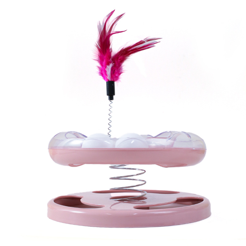 Hawo gato juguete primavera balanceo de doble capa Placa de diversión gato auto-Hola pluma de juguete divertido gato suministros para mascotas