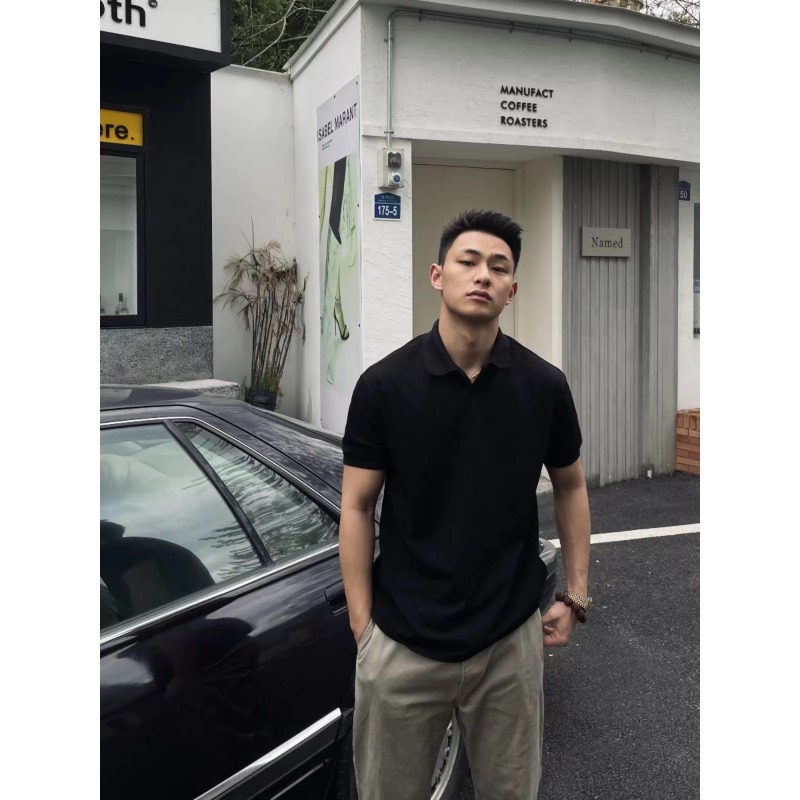 Summer Breathable Short Sleeve New Chinese Style Henry Collar Polo Shirt Large Lar Collar Cuff Sports Fitness Men's T-shirt