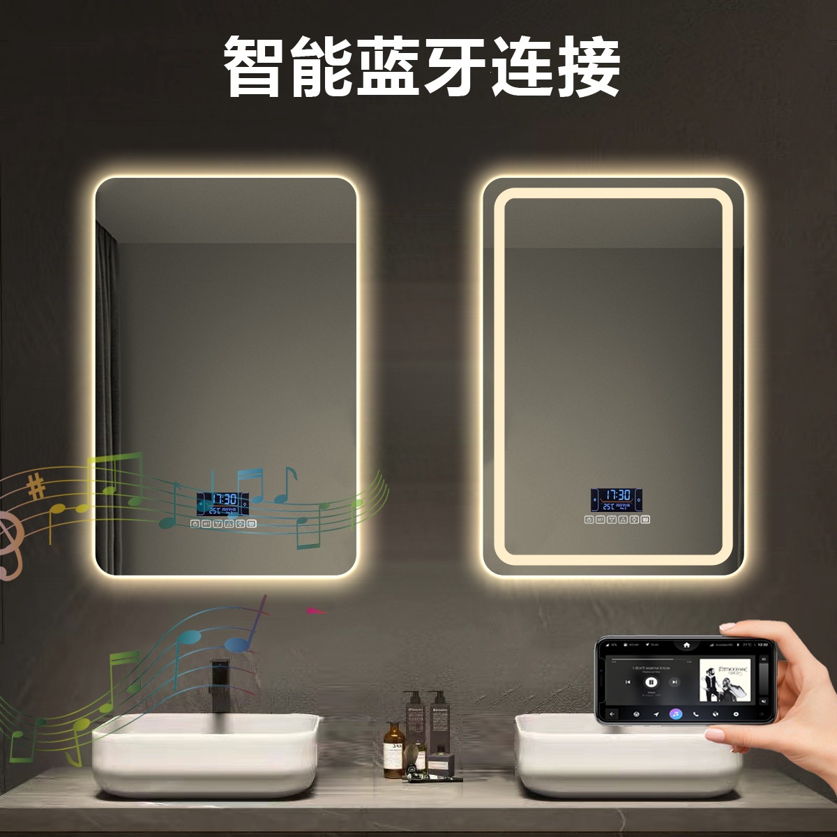 Espejo inteligente de cristal transfronterizo pantalla táctil cuadrada pared espejo de baño baño led con luz espejo de maquillaje