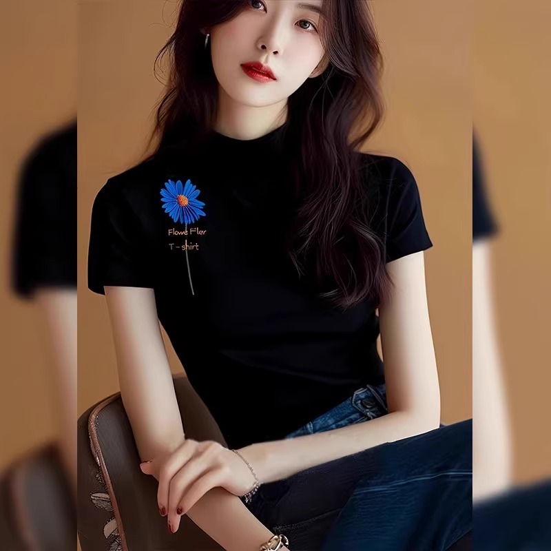 반팔 스타일 - 파란색 꽃