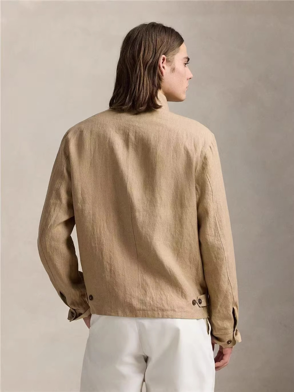 2025 primavera y otoño RL Laff lino doble cara retró cuello vertical chaqueta casual de doble botón