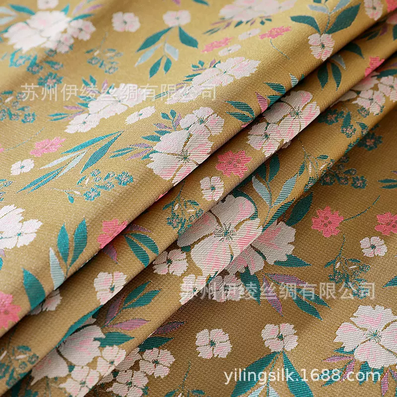 苏州老宋锦真丝布料樱花新中式外套国风服装面料100桑蚕丝非织锦
