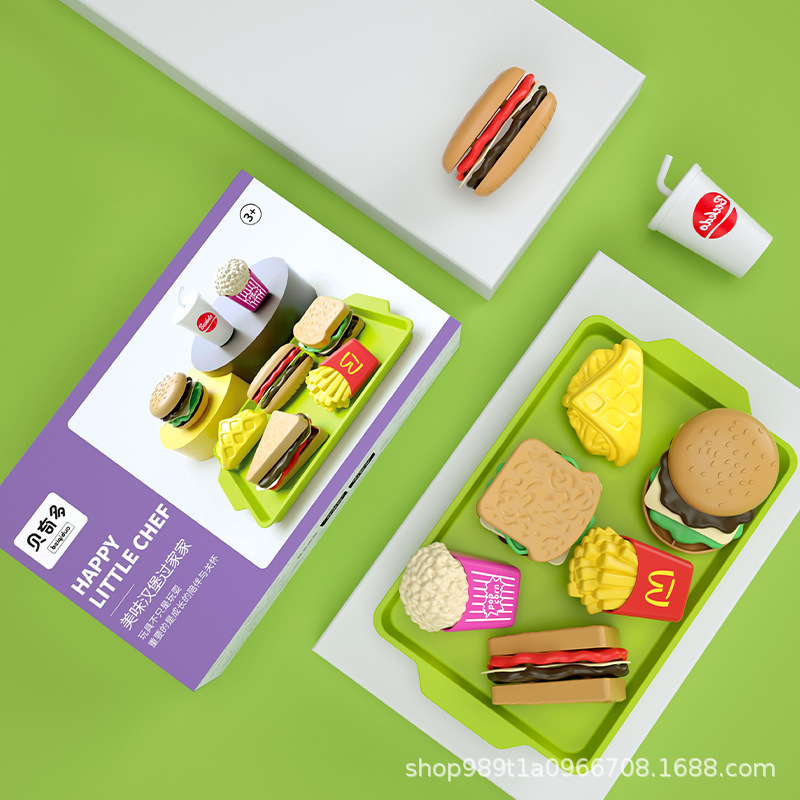 Children's Play Hamburger Fries suit Boys and Girls Mini Simulation Food Model Educational Assembled Stall Toys