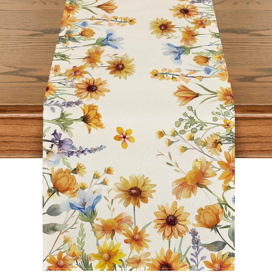 Primavera y verano venta en caliente bandejas de mesa transfronterizas frescas flores pastílicas imitación de tela de mesa de lino girasoles verde bandejas de mesa de hoja