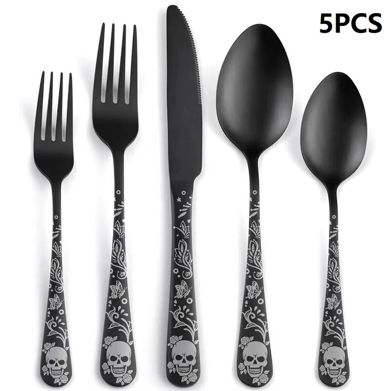 20-Piece Skull Pattern Silverware Set, Suitable for 4 People, Tableware, Gothic Gift Box Holiday Gift Set