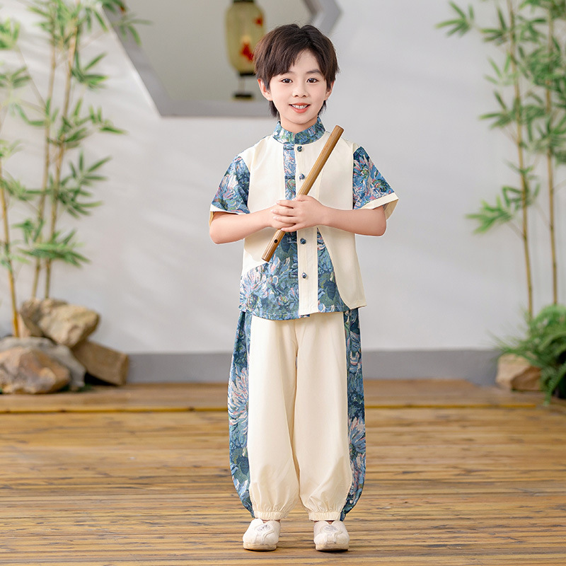 男の子韓服スーツ 2025 新唐装中国風パフォーマンス子供のパフォーマンス服古代衣装男の子夏のトレンド|undefined