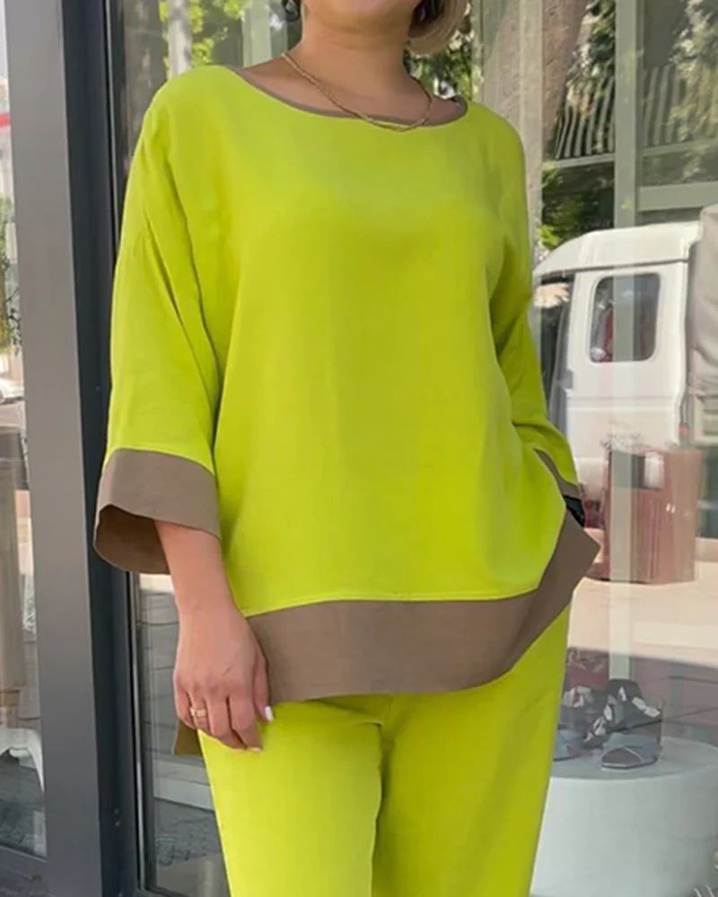 2 Piece Set Quantity Daily Occasion Regular Fit Fit Type Solid Color Pattern Women's Casual Solid Color Polyester Patchwork Contrast Binding Pants Sets