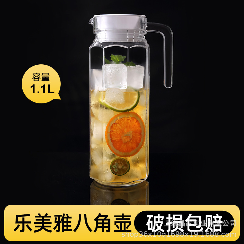 Lemeya vidrio resistente al calor hervidor de agua fría agua manzana verde engrosado jar de jugo tetera flor logotipo al por mayor