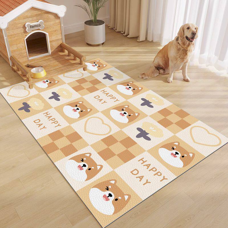 Cartoon Thickened Pvc Wipe-Clean Floor Mat, Waterproof and Urine-Proof Pet Fence Mat, No-Wash Dirt-Resistant Wipeable Dining Mat for Cats and Dogs
