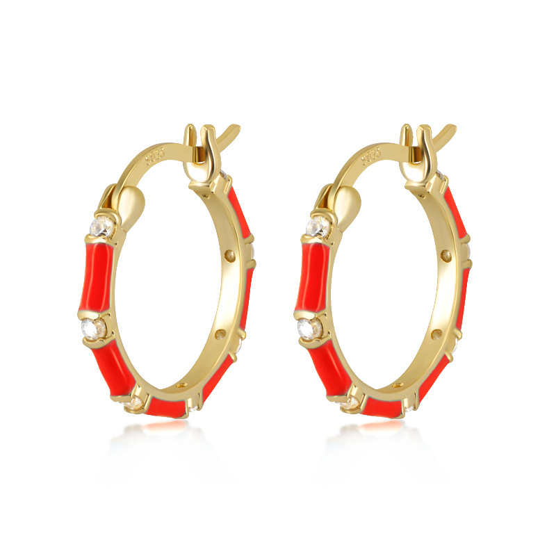 Geometric Pattern Women'S Gender Simple Style Geometric Copper Hoop Earrings Enamel Plating Rhinestones Copper Earrings