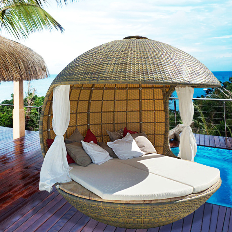 Silla de playa Cama redonda Hotel escénico Piscina al aire libre Resort Sofá cama al aire libre Sofá cama grande al aire libre