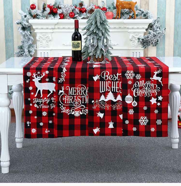 Großhandel Weihnachts Dekoration Polyester-baumwolle Karierter Tisch Läufer Nihao Schmuck display picture 1
