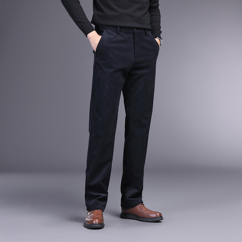 Pantalones casuales de negocios ligeros de pana de alta calidad pantalones de traje de otoño e invierno para hombres pantalones de hombre forrados de lana engrosados de mediana edad y ancianos