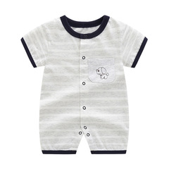 夏季嬰兒連體衣0-1歲寶寶夏裝短袖平角條紋哈衣新生兒滿月爬服