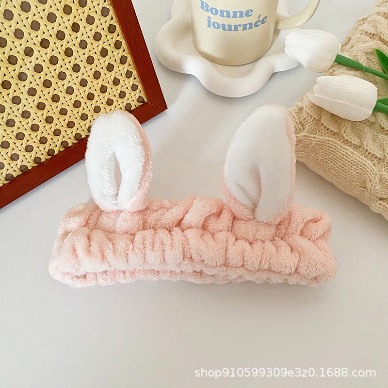 Super lindo tridimensional Orejas de conejo banda de pelo de las mujeres lavado de la cara belleza diadema accesorios para el cabello tocado de franela fábrica al por mayor