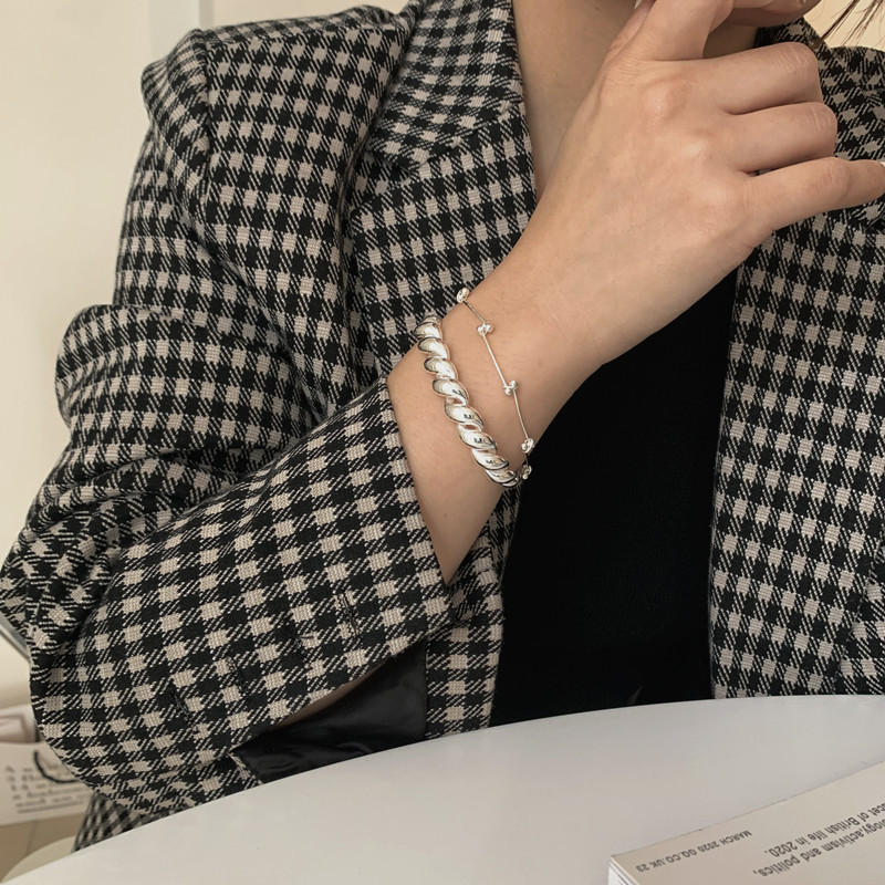 925纯银粗款麻花螺旋开口手镯女ins高级感冷淡风轻奢小众手环手饰