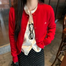 新年红色针织小开衫女春季2024新款叠穿毛衣外套韩系宽松短款上衣