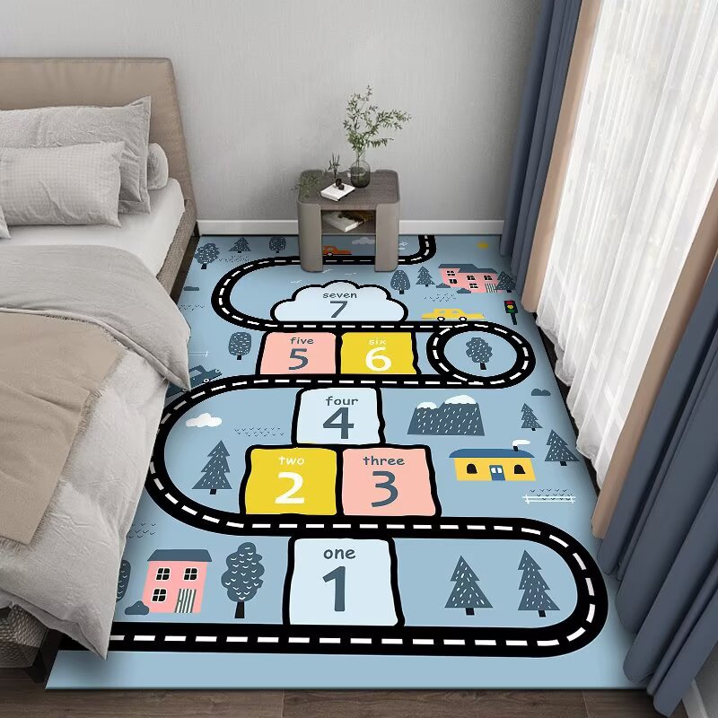 Nursery Children Play Cartoon Game Track Crystal Velvet Floor Mat Baby Crawling Carpet Kindergarten Cooling Mat
