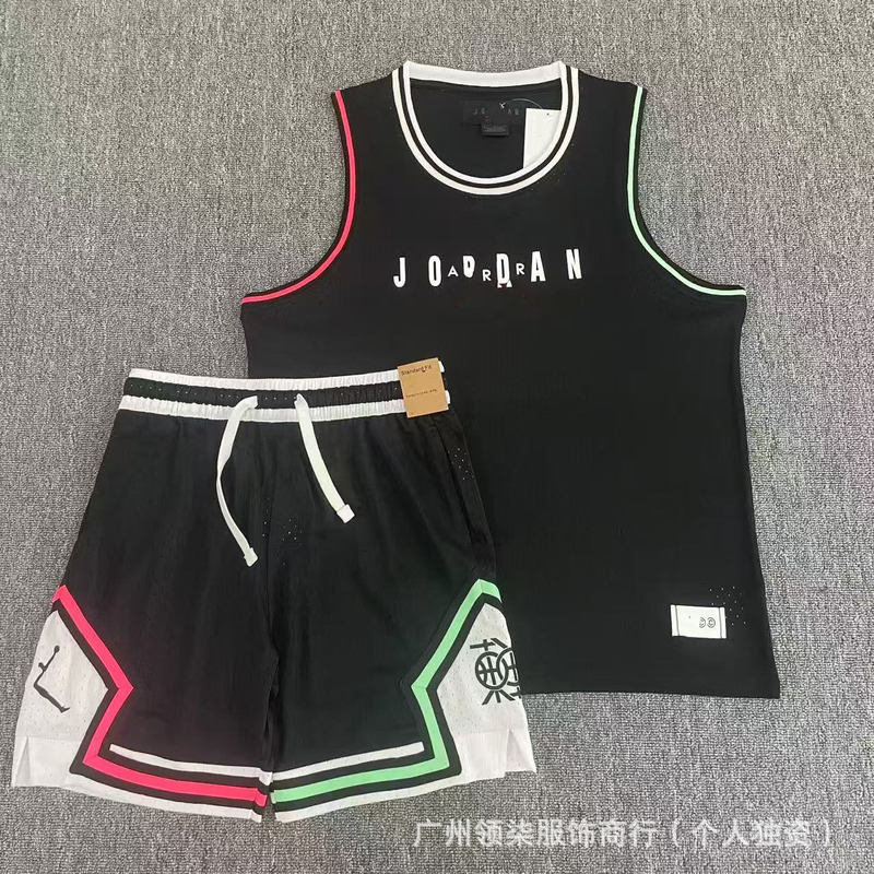 新款飞人运动篮球背心加短裤速干透气宽松日常休闲跑步运动背心|undefined