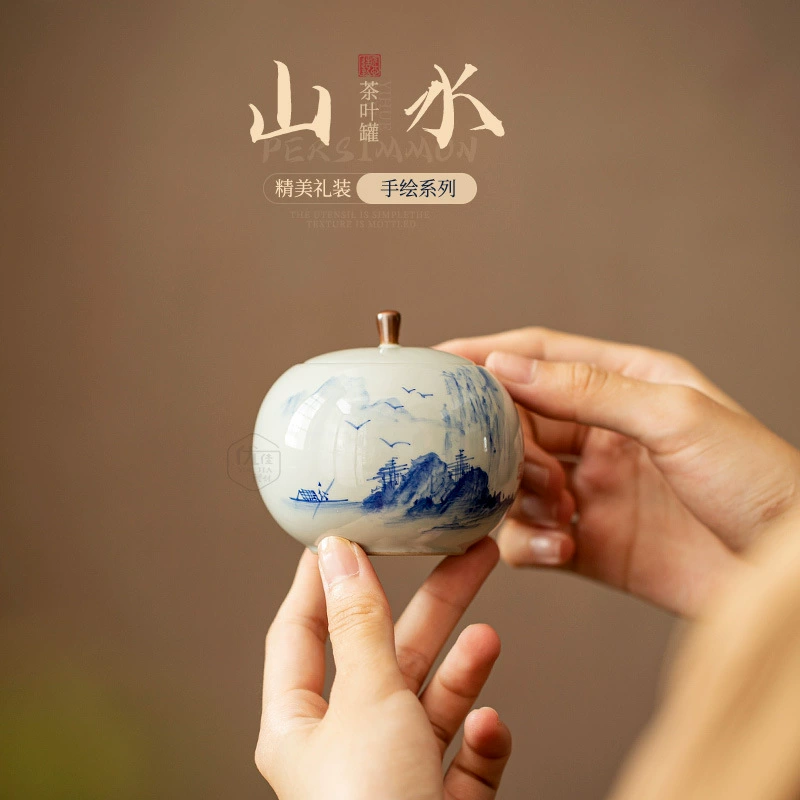 Ceramic tea can small tea warehouse moisture-proof sealed can storage tea can double can high-end gift box empty can tea box