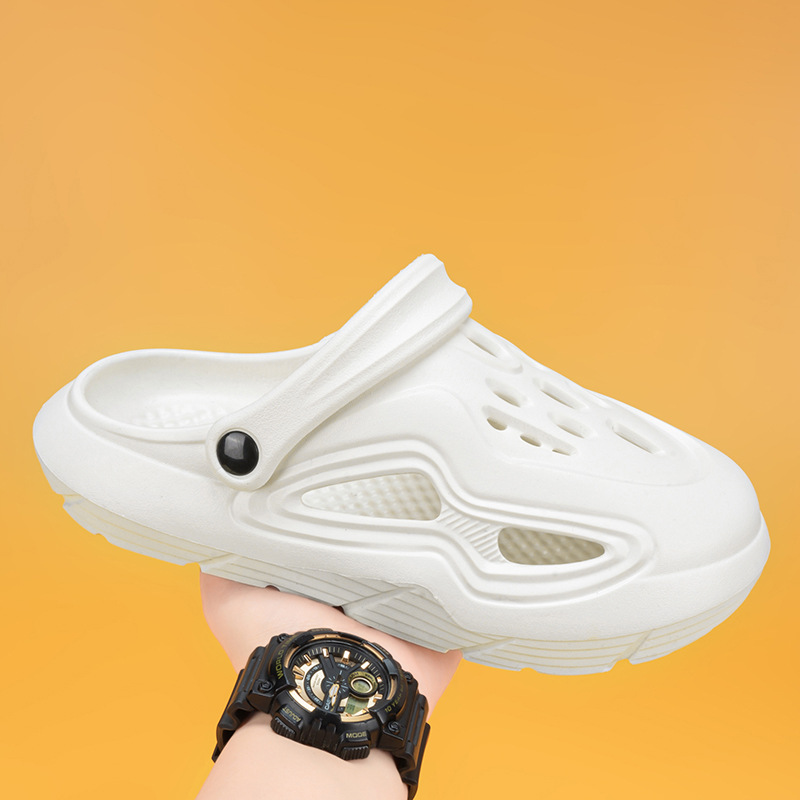 Zapatos con agujeros de color sólido para hombres, ropa exterior de verano, antideslizante, transpirable, suela suave, zapatillas Baotou, sandalias de playa deportivas y de ocio para hombres