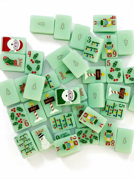 (In stock) Directly from the manufacturer: American mahjong with exquisite Christmas designs, suitable for home use and as a gift set