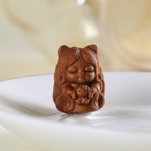 老山檀香木雕可爱小狐狸凤九手机链diy挂件配饰毛衣链钥匙扣吊坠