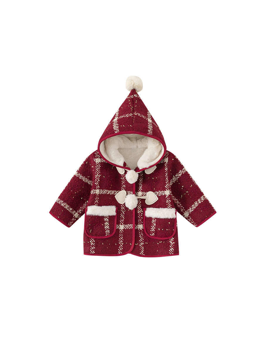 Ropa de invierno para niños Youbao nuevas niñas gruesas y terciopelo chaqueta de invierno chaqueta con capuchón de malla de Navidad