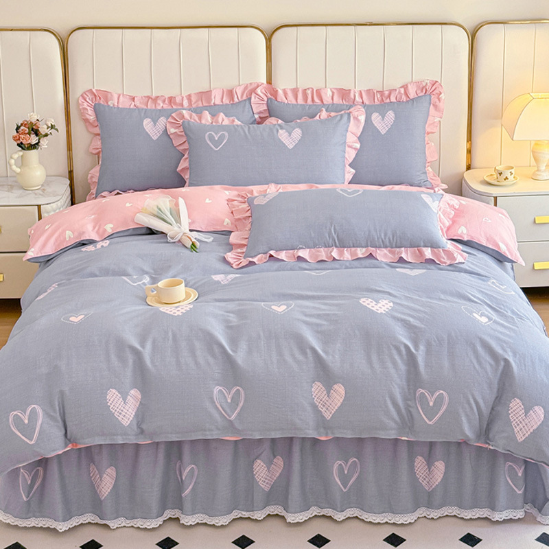 纯棉床裙款四件套欧式简约全棉床罩4单双人床上裙四季款被套特价