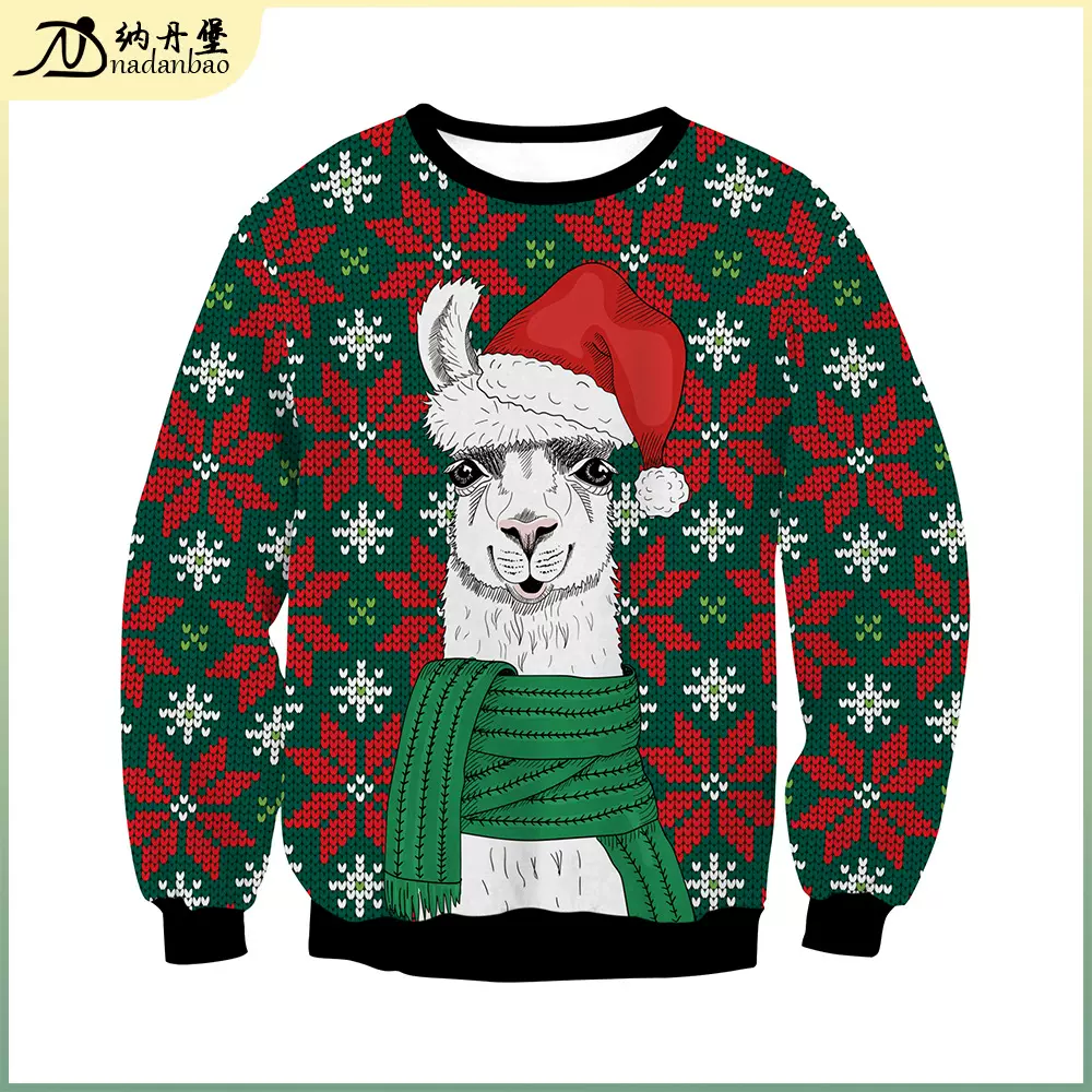 圣诞节春季外贸亚马逊速卖通圣诞小鹿印花圆领长袖卫衣情侣装