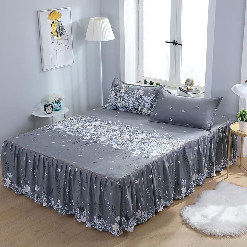 Washed Cotton Bed Skirt Style Bed Cover Single Piece Full Dustproof Protective Cover 1.68m Bed Bed Sheets Mattress Bed Bed Sheets Anti-Slip New Style