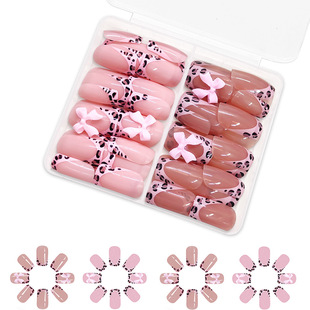 Short bright face generous armour Europe and the United States cross-border foreign trade French leopard pink bow wear nail art combination 48 pieces
