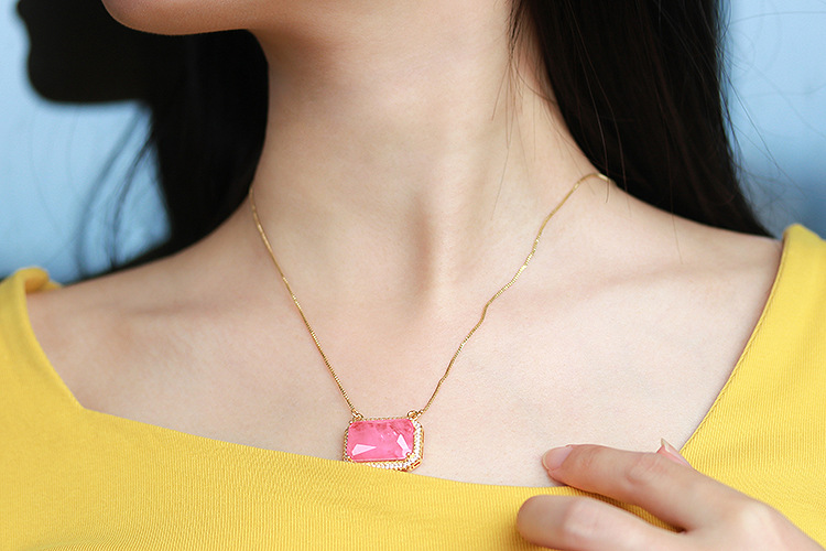 Travel Occasion Fashion Pink Pendant Gold-plated Copper Necklace Wholesale Nihaojewelry