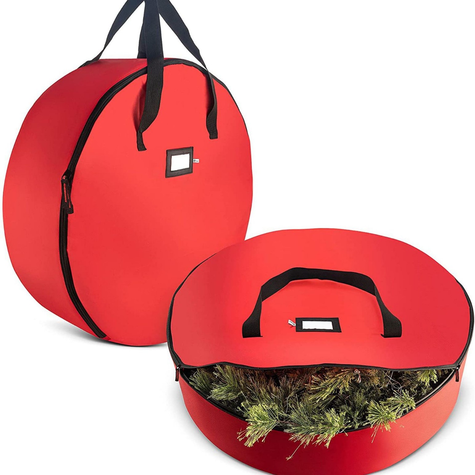 圣诞花环储物袋人造花环手柄双拉链和卡槽节日圣诞防撕裂存储容器