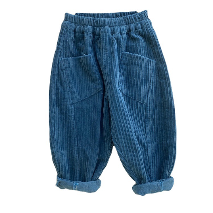 Pantaloni casual a righe sottili spessi per mamma e bambino in velluto a coste coreano per bambini autunno/inverno 2024_voghion.com