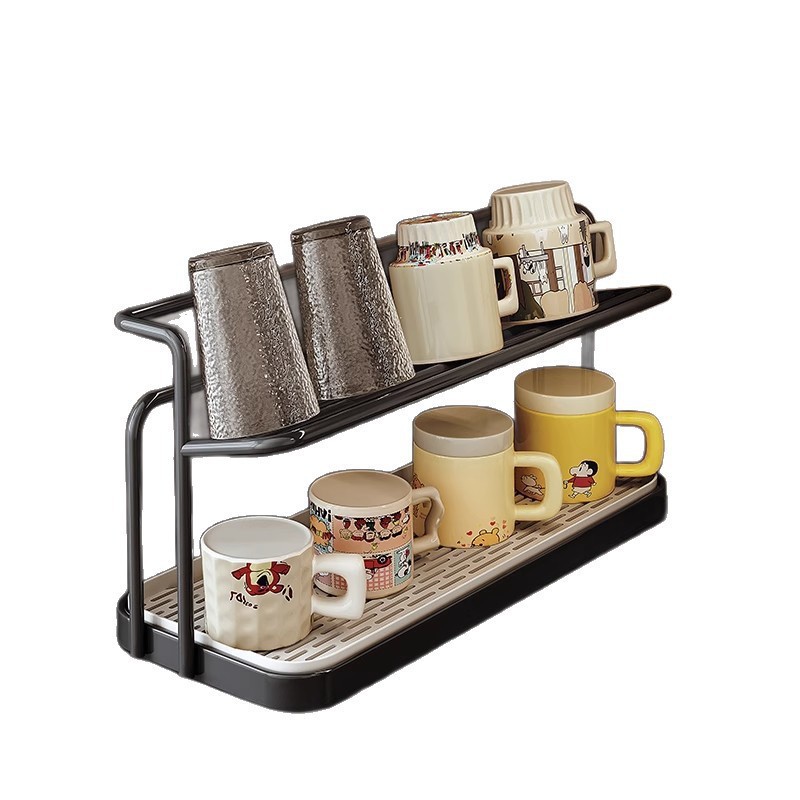 Taza de doble capa, taza de drenaje, mesa de comedor, taza de agua, taza de té, taza de café, estante de almacenamiento, estante de almacenamiento, armario de comedor