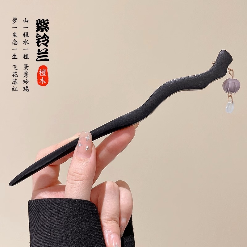 中国风韵味！国风桃木花朵发簪！新中式高级感盘发钗子气质发饰|undefined