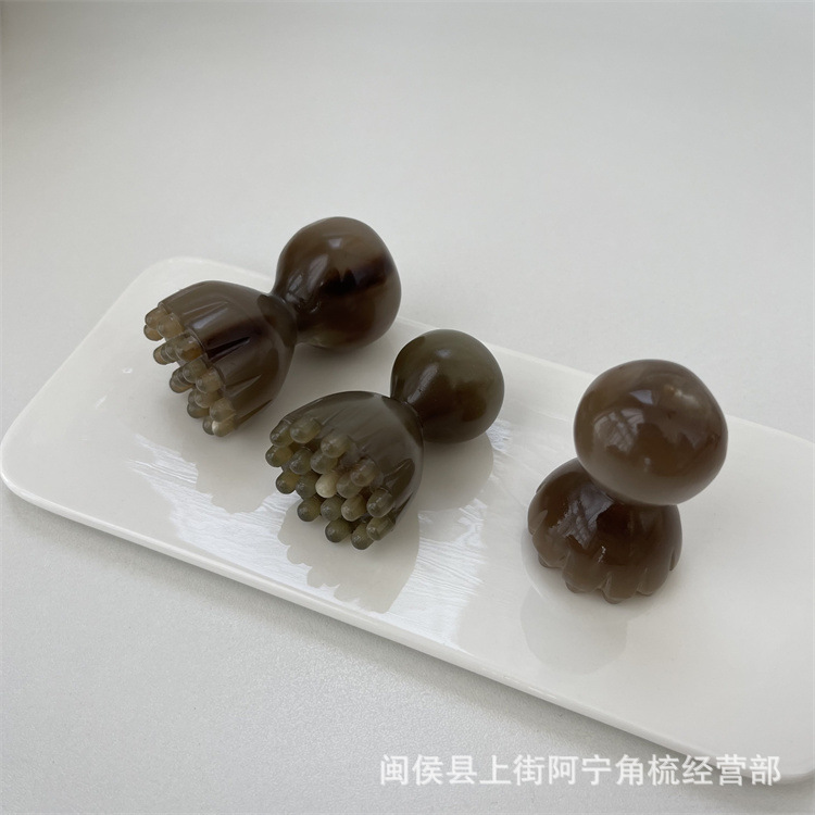 Horn Facial Massage Stick Lotus Pod Shape Hand Carved Guasha Tool for Face and Head quality and texture
